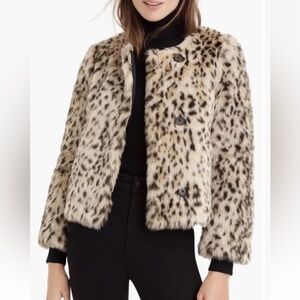 NWT J.Crew Snow Leopard Faux Fur Cropped Jacket